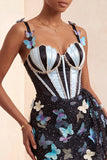 Robe de rentrée à la maison avec ceinture corset Bodycon Blush Corset Papillon Perle Crochet