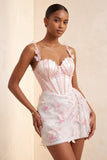 Robe de rentrée à la maison avec ceinture corset Bodycon Blush Corset Papillon Perle Crochet