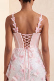 Robe de rentrée à la maison avec ceinture corset Bodycon Blush Corset Papillon Perle Crochet