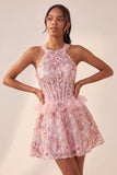 Corset Lake Blue, col nu à paillettes, A-line à volants, Lacet arrière Tenue de rentrée