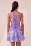 Corset Lake Blue, col nu à paillettes, A-line à volants, Lacet arrière Tenue de rentrée