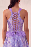 Corset Lake Blue, col nu à paillettes, A-line à volants, Lacet arrière Tenue de rentrée