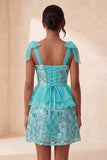 Sequins roses ligne A à volants Dentelle dans le dos, bretelles à ruban Robe de rentrée à la maison avec fente