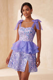 Sequins roses ligne A à volants Dentelle dans le dos, bretelles à ruban Robe de rentrée à la maison avec fente