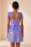 Sequins roses ligne A à volants Dentelle dans le dos, bretelles à ruban Robe de rentrée à la maison avec fente