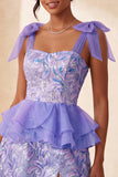 Sequins roses ligne A à volants Dentelle dans le dos, bretelles à ruban Robe de rentrée à la maison avec fente