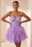 Robe de la rentrée A-line bleu ciel bleu Sweetheart transparente à volants en dentelle remontée