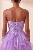 Robe de la rentrée A-line bleu ciel bleu Sweetheart transparente à volants en dentelle remontée