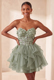 Robe de la rentrée A-line bleu ciel bleu Sweetheart transparente à volants en dentelle remontée