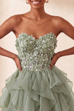 Robe de la rentrée A-line bleu ciel bleu Sweetheart transparente à volants en dentelle remontée