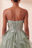 Robe de la rentrée A-line bleu ciel bleu Sweetheart transparente à volants en dentelle remontée
