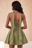 Robe de rentrée à la maison en perles à perles Olive A-line Sweetheart avec dentelle dans le dos