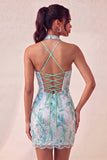 Robe de bal de retour à la maison Bodycon, Short Violet Léger, Sequins à dos lacé