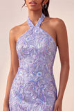 Robe de bal de retour à la maison Bodycon, Short Violet Léger, Sequins à dos lacé