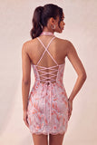 Robe de bal de retour à la maison Bodycon, Short Violet Léger, Sequins à dos lacé
