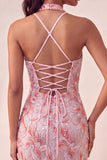 Robe de bal de retour à la maison Bodycon, Short Violet Léger, Sequins à dos lacé