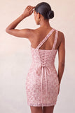 Robe de bal de rentrée à l’arrière en une épaule Bodycon Champagne et paillettes