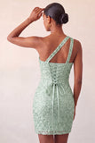 Robe de bal de rentrée à l’arrière en une épaule Bodycon Champagne et paillettes