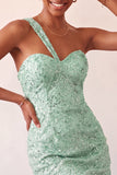 Robe de bal de rentrée à l’arrière en une épaule Bodycon Champagne et paillettes