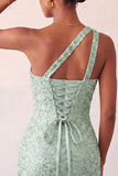 Robe de bal de rentrée à l’arrière en une épaule Bodycon Champagne et paillettes