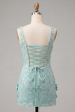 Robe de rentrée à la maison avec nœud bodycon vert menthe à col carré lacé dans le dos
