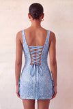 Robe de rentrée à la maison avec nœud bodycon vert menthe à col carré lacé dans le dos