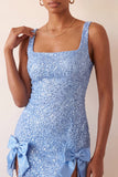 Robe de rentrée à la maison avec nœud bodycon vert menthe à col carré lacé dans le dos