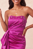 Robe de balaison bleu royal bleu bretelle en satin avec dentelle à perles et froncés à la maison avec une ceinture