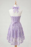 Robe de retour à la maison à col lilas ligne A-line Pearls florale haute basse avec dentelle dans le dos