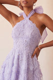 Robe de retour à la maison à col lilas ligne A-line Pearls florale haute basse avec dentelle dans le dos