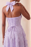 Robe de retour à la maison à col lilas ligne A-line Pearls florale haute basse avec dentelle dans le dos