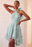 Robe de retour à la maison à col lilas ligne A-line Pearls florale haute basse avec dentelle dans le dos