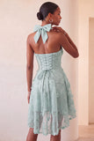 Robe de retour à la maison à col lilas ligne A-line Pearls florale haute basse avec dentelle dans le dos