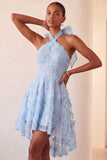 Robe de retour à la maison à col lilas ligne A-line Pearls florale haute basse avec dentelle dans le dos