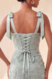 Corset bodycon Sage poussiéreux Sage Pantalons à bretelles florales à nœuds Robe de la rentrée à la maison avec lacet dans le dos