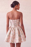 Robe de bal de fin d’année bleue poussiéreuse en anneaux jacquard en dentelle florale avec nœud