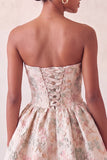Robe de bal de fin d’année bleue poussiéreuse en anneaux jacquard en dentelle florale avec nœud