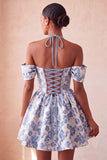 Corset de fin d’année rose rose clair, col nu nu, robe de rentrée fleurie Jasquard, avec dentelle dans le dos