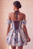 Corset de fin d’année rose rose clair, col nu nu, robe de rentrée fleurie Jasquard, avec dentelle dans le dos