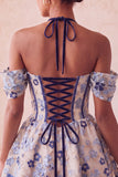 Corset de fin d’année rose rose clair, col nu nu, robe de rentrée fleurie Jasquard, avec dentelle dans le dos
