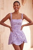 Robe de rentrée à la maison avec un nœud de rentrée carrée sauge poussiéreuse à col carré jacquard en dentelle florale dans le dos