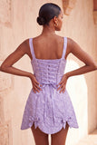 Robe de rentrée à la maison avec un nœud de rentrée carrée sauge poussiéreuse à col carré jacquard en dentelle florale dans le dos