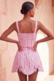 Robe de rentrée à la maison avec un nœud de rentrée carrée sauge poussiéreuse à col carré jacquard en dentelle florale dans le dos