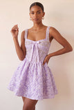 Corset de col carré violet clair, traînée Jacquard à dos et perles à la maison