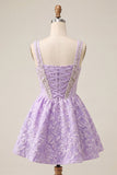 Corset de col carré violet clair, traînée Jacquard à dos et perles à la maison