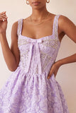 Corset de col carré violet clair, traînée Jacquard à dos et perles à la maison