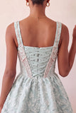 Corset de col carré violet clair, traînée Jacquard à dos et perles à la maison