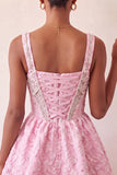 Corset de col carré violet clair, traînée Jacquard à dos et perles à la maison