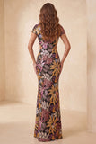 Robe longue formelle longue à découpe florale en sirène noire à col bateau avec paillettes