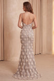 Champagne Sirène à paillettes, robe longue à bretelles fines florales